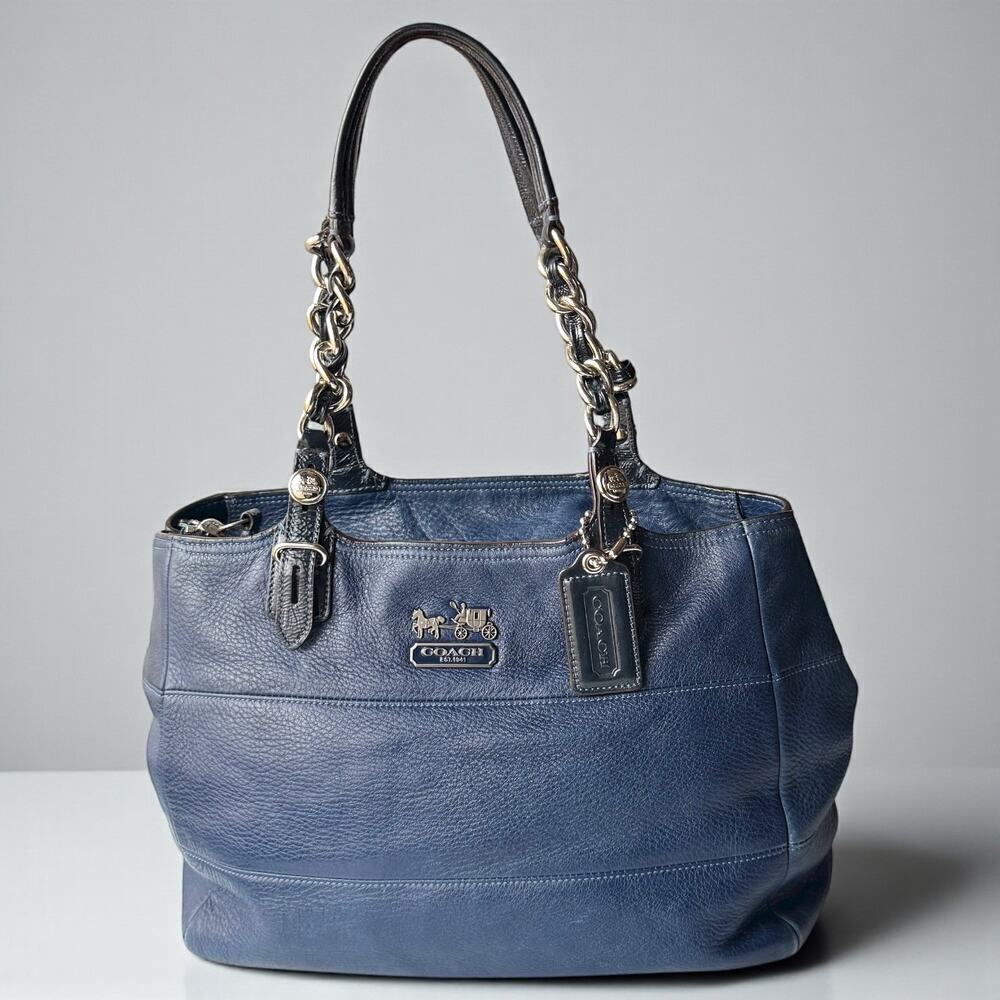 COACH 14111 Navy Blue Leather Madison Tribeca East West Tote Bag